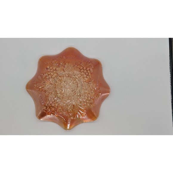 Northwood Grape Leaves Blossoms and Palms back pattern carnival glass dish light - Picture 7 of 16